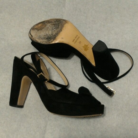 Charlotte Olympia Black Peep Toe Sandal Heels with Bows | Suede EU39 | US 8 - Picture 14 of 15